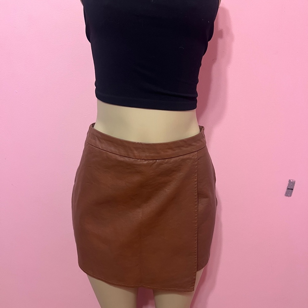 Brown Leather Mini Skort